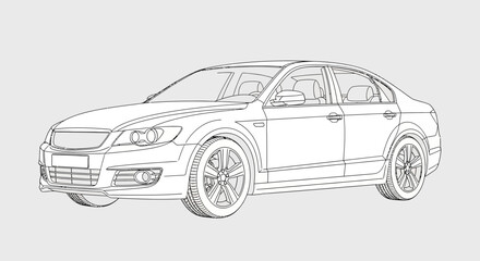 Naklejka premium Outlined sedan car illustration on light gray background for design projects