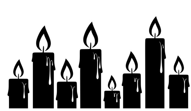 Candle silhouette set mom bati burning wax icons isolated on white