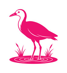 Fototapeta premium Pink heron bird vector illustration, minimalist crane silhouette standing in water, elegant marsh bird icon for nature branding and wildlife logos