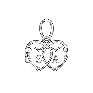 Interlocking heart pendant with engraved letters Vector, illustration