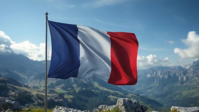 French Flag Waving Proudly &ndash; Symbol of Independence and National Freedom
