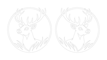 Obraz premium Minimalist deer head line art vector, majestic stag profile in circular frame, elegant buck outline illustration for laser cutting and engraving