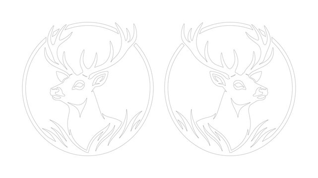 Minimalist deer head line art vector, majestic stag profile in circular frame, elegant buck outline illustration for laser cutting and engraving