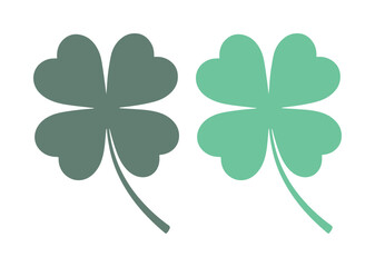 Fototapeta premium Four leaf clover vector icons, green shamrock lucky charms for St. Patrick's Day, simple flat leaf foliage illustrations for Irish holiday design