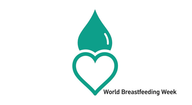 Teal heart and milk droplet breastfeeding symbol icon.