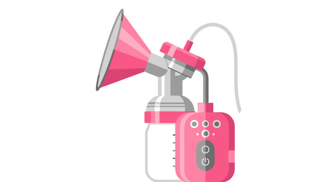 Modern pink electric breast pump with bottle.