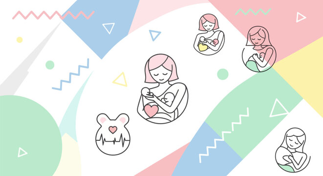 Gentle line art mother nursing baby.