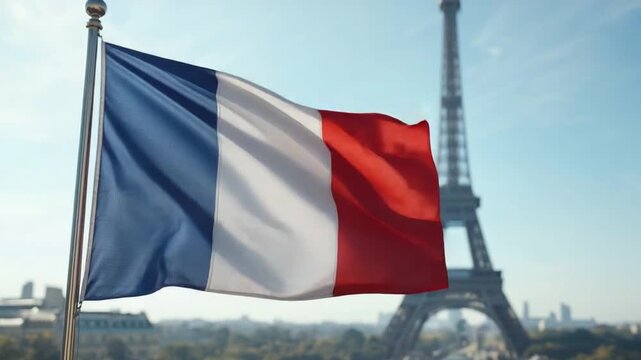 French Flag with Eiffel Tower Background Celebrating Independence and Heritage