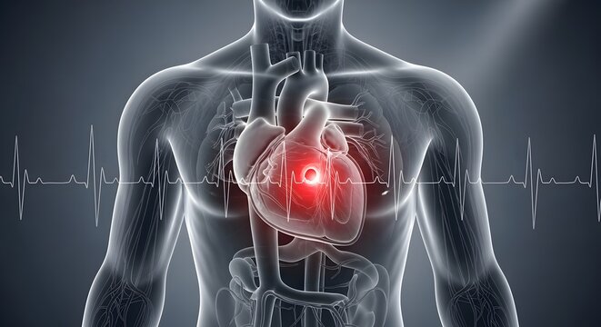 Medical Awareness Illustration of Septal Defect Showing Abnormal Opening in Heart Chambers with Glowing Highlight