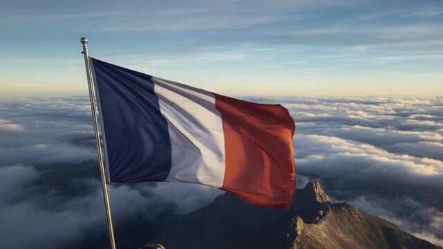 French Flag Above Clouds Representing Freedom and Independence Aspirations