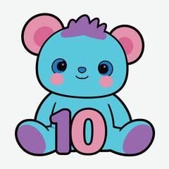 Fototapeta premium Cute Blue Teddy Bear with Number 10