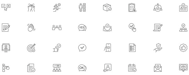 Fototapeta premium Approval icon set. Editable line icons.