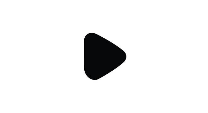 Simple black triangle play button icon with rounded corners isolated on a white background for video and media player controls.