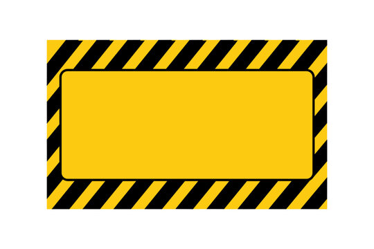 Blank Yellow Warning Sign with Black Diagonal Hazard Stripes Border, Industrial Caution Frame for Safety Alert, Construction Site Signage Template, Attention Symbol Vector Illustration Background