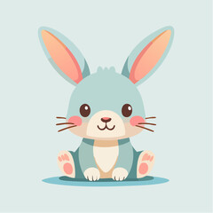 Obraz premium Charming pastel blue rabbit illustration, a sweet cartoon bunny character for kids' designs, cute animal themes, and springtime projects