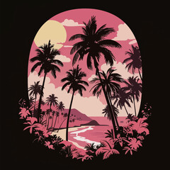 Obraz premium Vintage Tropical Beach Silhouette with Palms