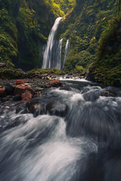 waterfall in the forest at Air Terjun Tiu Kelep Lombok Island Indonesia