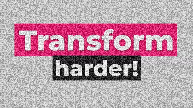 Motivational graphic for gym workout fitness featuring Transform harder text shifting on a grainy lofi background. Fitness motivation words