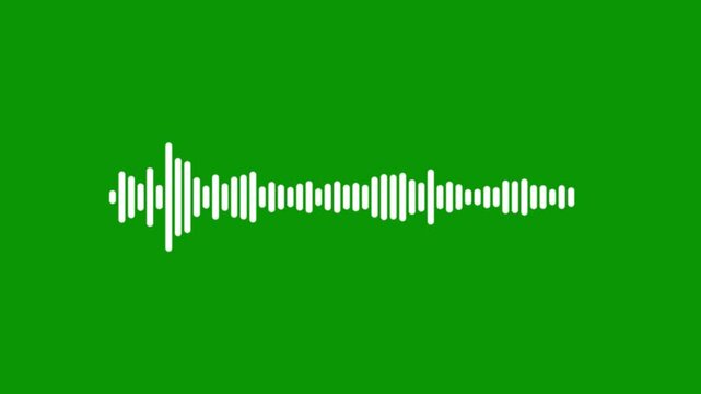 Sound wave animation loop, White audio waveform visualizer, Music frequency spectrum line, digital voice signal animation, abstract sound pulse, modern audio equalizer line on green background.