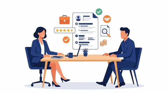 Job interview and recruitment concept illustration. Vector illustration of human resources, hiring, career, employment, job search, for web design, social media, business and marketing material.