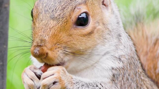 Gray Squirrel Eating Nut Closeup Portrait