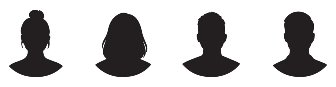 Simple Gray Avatar Icons Representing Male And Female Profiles.