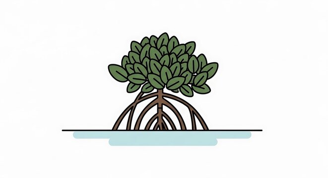 Mangrove Tree Illustration - Coastal Ecosystem and Root System.