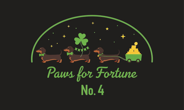 Paws for fortune no 4 a whimsical illustration featuring dachshunds pulling a fortune teller's carriage under a starry night