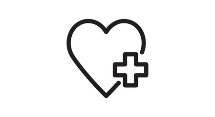 Obraz premium Line art vector icon featuring a heart shape combined with a plus symbol for health benefits