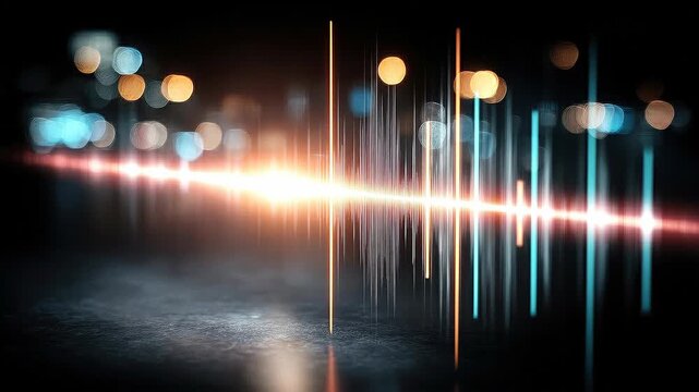 Seamless loop signal intensity visualization, dynamic frequency spikes for corporate data monitoring.