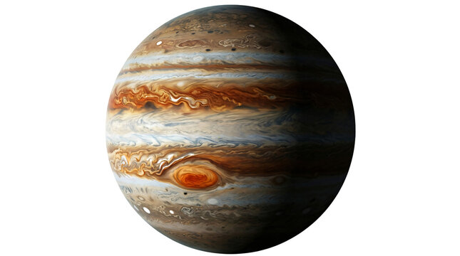 Jupiter planet with colorful banded pattern isolated on transparent background