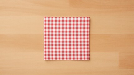 Obraz premium Checked tablecloth on wooden kitchen counter. View from above
