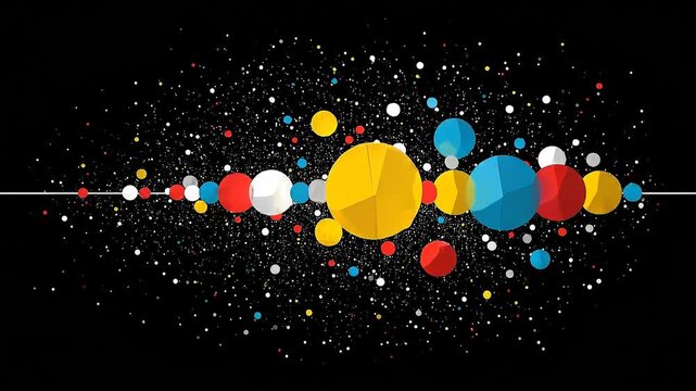 Seamless loop abstract data network animation, multi-color nodes for complex analytics visualization.
