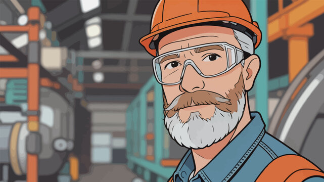 Senior Industrial Worker in Safety Gear