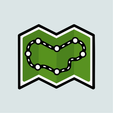 Green map pin icon with black and white dotted line