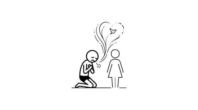 Man Kneeling in Awe of Woman with Love Heart