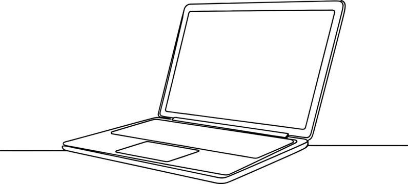 Continuous line drawing Laptop, computer, portable, technology, line art, vector, illustration, device, electronics, office