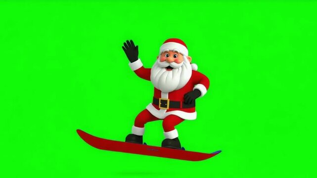 Santa Claus Skiing on Green Screen 3D Animation