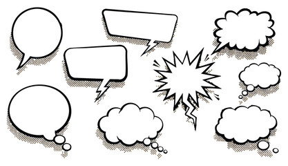 Obraz premium Retro empty comic speech bubbles set with black halftone shadows. Vintage design, pop art style - stock vector. 