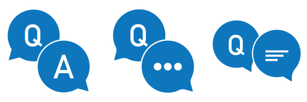 Chat question and answer icon set. Help speech bubble.