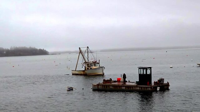 Lobster boat in water in Casco Bay Falmouth, Maine