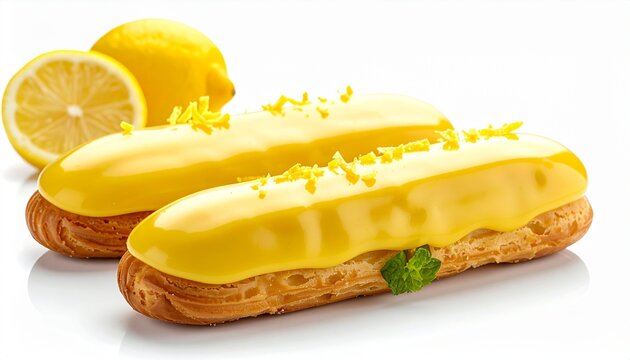 traditional baked french eclair pastry with bright yellow glaze