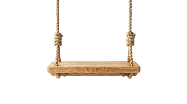 wooden swing with ropes isolated on transparent background