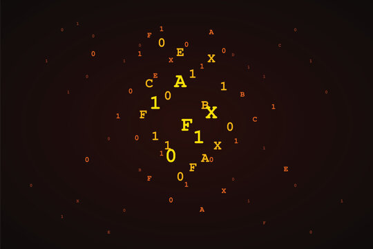 Abstract digital background with floating binary code and hexadecimal characters