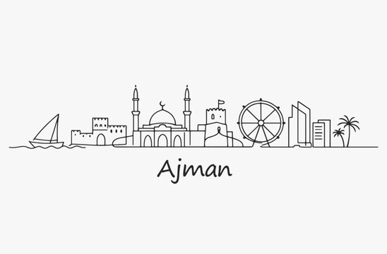 Flat Design one line without breaking the Ajman city.