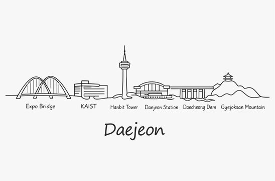 Flat Design one line without breaking the Daejeon city.