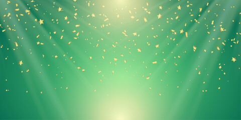 Obraz premium 上方から降り注ぐ金色の紙吹雪と柔らかな光線が広がるグリーングラデーション背景素材｜高級感・祝賀・イベント向け抽象デザイン