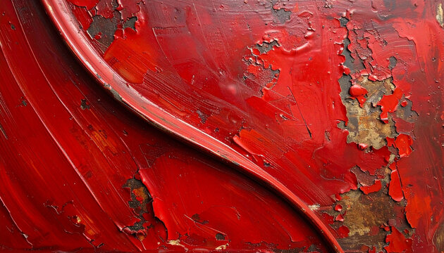 Abstract red texture with peeling paint and metallic surfaces