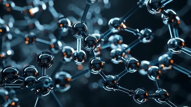 Abstract scientific background featuring a complex 3D molecular structure with glowing bokeh lights.
