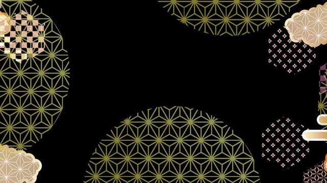 Golden Traditional Japanese Pattern Animation on Black Background